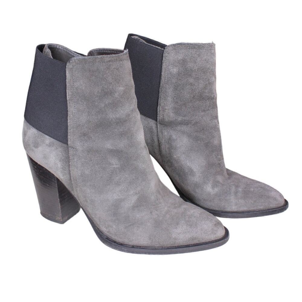 VINCE High Heel Boots Gray Suede Leather Pointed Toe Block Heel Size 8